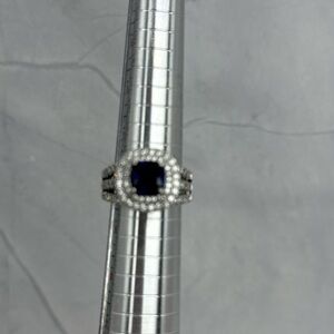 Blue Stone Halo Ring with White Crystal Accents - Women Jewelry